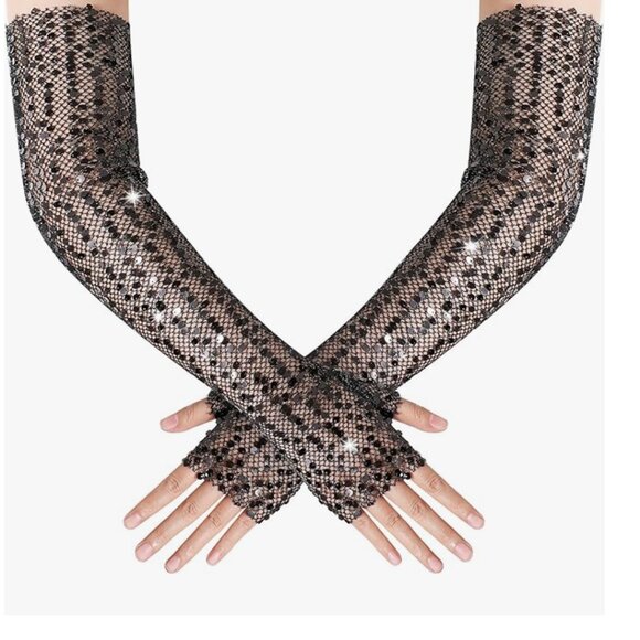 Opera Black  Sparkling Glitter  Gloves - Picture 3 of 6